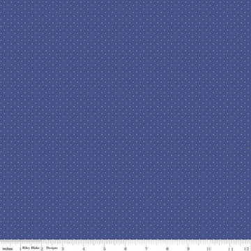 Image of the American Jane Pindots Marine quilting cotton fabric by American Jane for Riley Blake Designs. Features tiny dots on a blue background. Cute Little Fabric Shop
