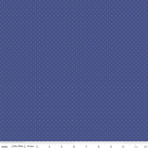 Image of the American Jane Pindots Marine quilting cotton fabric by American Jane for Riley Blake Designs. Features tiny dots on a blue background. Cute Little Fabric Shop