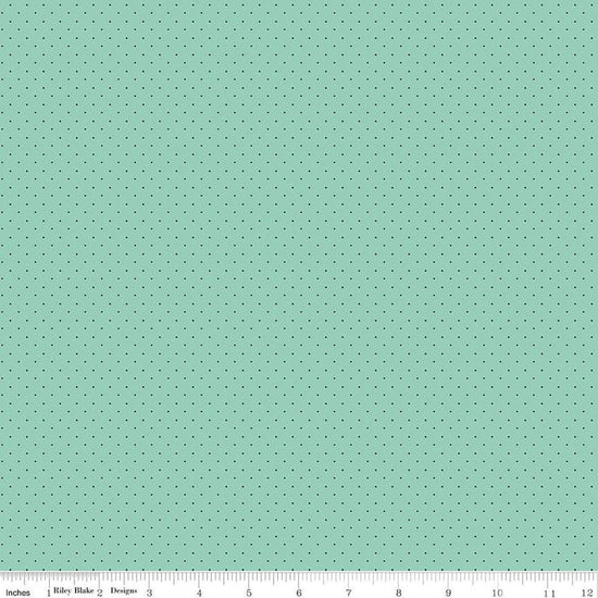 Image of the American Jane Pindots Mist quilting cotton fabric by American Jane for Riley Blake Designs. Features tiny dots on a green background. Cute Little Fabric Shop