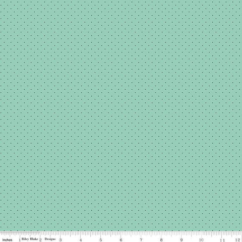 Image of the American Jane Pindots Mist quilting cotton fabric by American Jane for Riley Blake Designs. Features tiny dots on a green background. Cute Little Fabric Shop