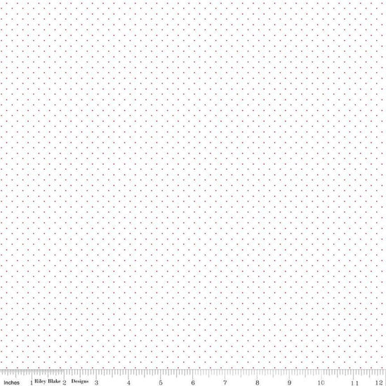 Image of the American Jane Pindots Red on White quilting cotton fabric by American Jane for Riley Blake Designs. Features tiny dots on a white background. Cute Little Fabric Shop