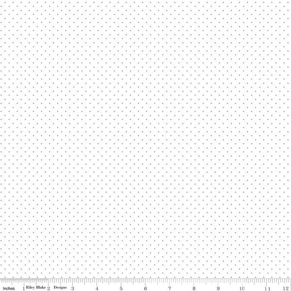 Image of the American Jane Pindots Red on White quilting cotton fabric by American Jane for Riley Blake Designs. Features tiny dots on a white background. Cute Little Fabric Shop