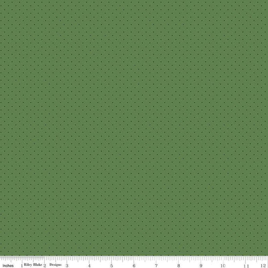 Image of the American Jane Pindots Pine quilting cotton fabric by American Jane for Riley Blake Designs. Features tiny dots on a green background. Cute Little Fabric Shop