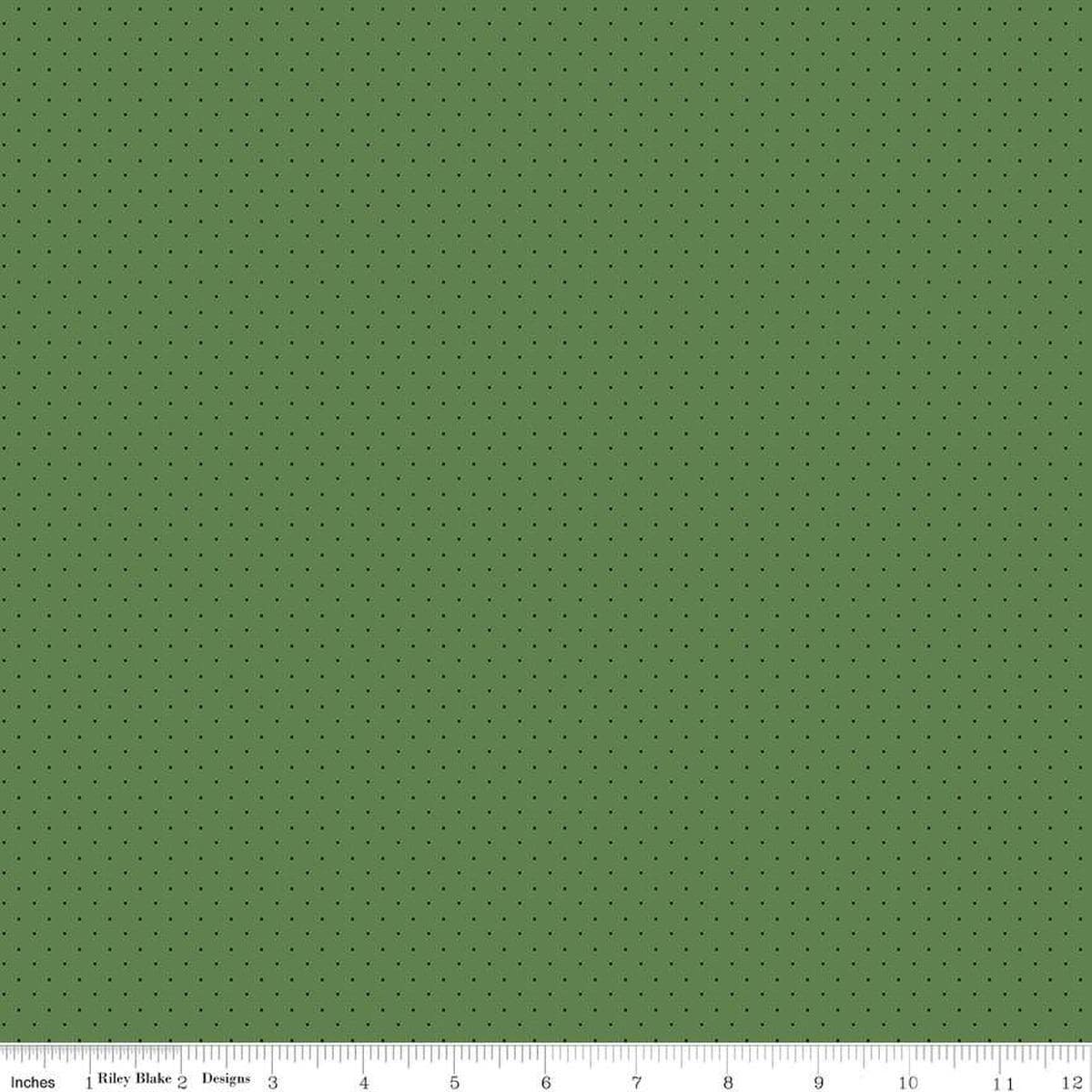 Image of the American Jane Pindots Pine quilting cotton fabric by American Jane for Riley Blake Designs. Features tiny dots on a green background. Cute Little Fabric Shop