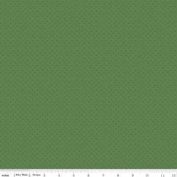 Image of the American Jane Pindots Pine quilting cotton fabric by American Jane for Riley Blake Designs. Features tiny dots on a green background. Cute Little Fabric Shop