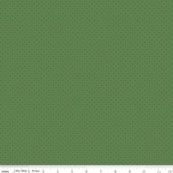 Image of the American Jane Pindots Pine quilting cotton fabric by American Jane for Riley Blake Designs. Features tiny dots on a green background. Cute Little Fabric Shop