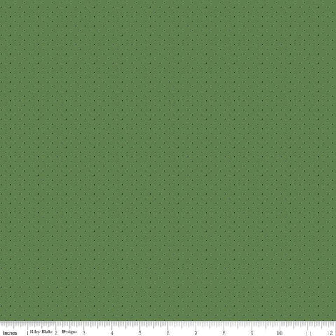 Image of the American Jane Pindots Pine quilting cotton fabric by American Jane for Riley Blake Designs. Features tiny dots on a green background. Cute Little Fabric Shop