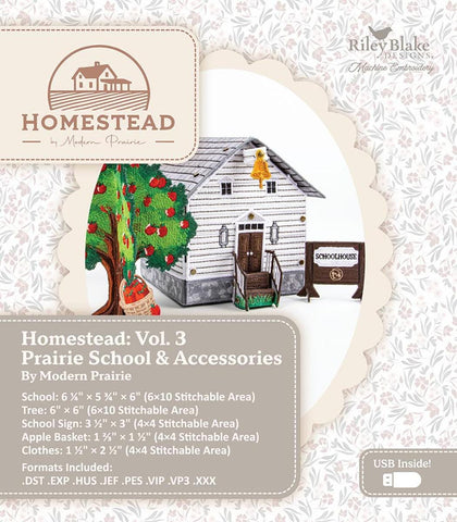 SALE Machine Embroidery Homestead Prairie Schoolhouse INSTRUCTIONS ME207PH0325 - Riley Blake Designs - USB File Free Standing School