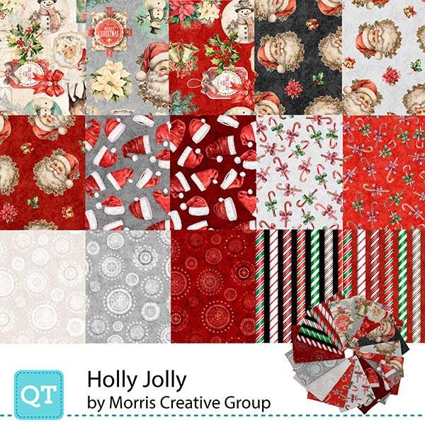 SALE Holly Jolly Fat Quarter Bundle 15 pieces - QT Fabrics - Pre cut Precut - Quilting Cotton Fabric