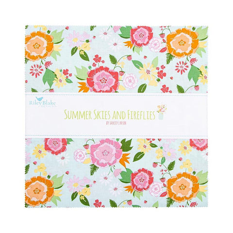 SALE Summer Skies and Fireflies Charm Layer Cake 10" Stacker Bundle - Riley Blake - 42 piece Precut Pre cut - Quilting Cotton Fabric