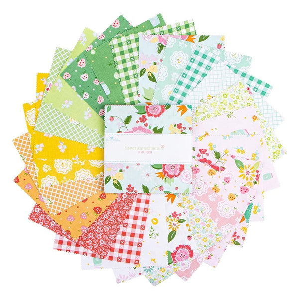 SALE Summer Skies and Fireflies Charm Pack 5" Stacker Bundle - Riley Blake - 42 piece Precut Pre cut - Floral - Quilting Cotton Fabric