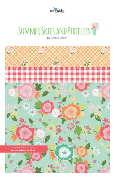 Summer Skies and Fireflies Fat Quarter Bundle 24 pieces - Riley Blake Designs - Pre cut Precut - Floral Flowers - Quilting Cotton Fabric