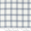 Image of the Nantucket Summer Checks Cream Navy quilting cotton fabric by Camille Roskelley for Moda Fabrics. Features plaid on a gray background. Cute Little Fabric Shop