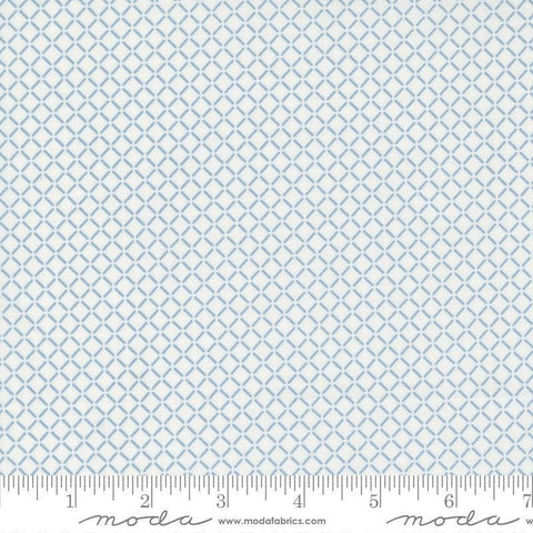Image of the Nantucket Summer Sail Cream Blue quilting cotton fabric by Camille Roskelley for Moda Fabrics. Features squares on a blue background. Cute Little Fabric Shop