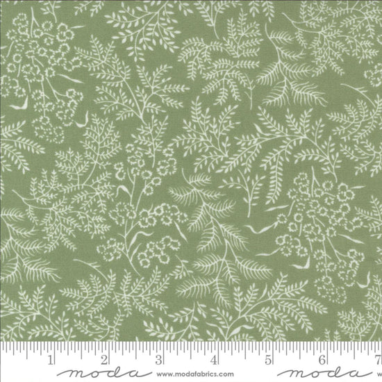 Image of the Nantucket Summer Dots Grass quilting cotton fabric by Camille Roskelley for Moda Fabrics. Features flowers on a green background. Cute Little Fabric Shop