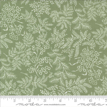 Image of the Nantucket Summer Dots Grass quilting cotton fabric by Camille Roskelley for Moda Fabrics. Features flowers on a green background. Cute Little Fabric Shop