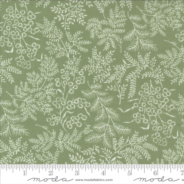 Image of the Nantucket Summer Dots Grass quilting cotton fabric by Camille Roskelley for Moda Fabrics. Features flowers on a green background. Cute Little Fabric Shop