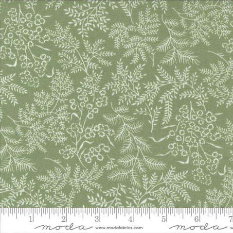 Image of the Nantucket Summer Dots Grass quilting cotton fabric by Camille Roskelley for Moda Fabrics. Features flowers on a green background. Cute Little Fabric Shop