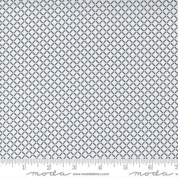 Image of the Nantucket Summer Stripes Cream Navy quilting cotton fabric by Camille Roskelley for Moda Fabrics. Features stripes on a gray background. Cute Little Fabric Shop