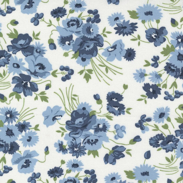 Image of the Nantucket Summer Florals Cream Multi quilting cotton fabric by Camille Roskelley for Moda Fabrics. Features florals on a white background. Cute Little Fabric Shop
