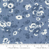 Image of the Nantucket Summer Florals Lake quilting cotton fabric by Camille Roskelley for Moda Fabrics. Features florals on a blue background. Cute Little Fabric Shop