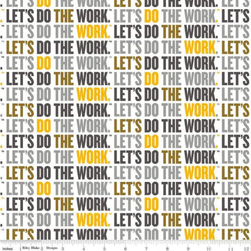 Image of the Caterpillar 100 Years Slogan White quilting cotton fabric by Riley Blake Designs. Features slogans on a white background. Cute Little Fabric Shop