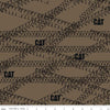Image of the Caterpillar 100 Years Tracks Khaki quilting cotton fabric by Riley Blake Designs. Features tracks on a green background. Cute Little Fabric Shop