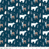 Image of the Winter Magic Main Navy quilting cotton fabric by Riley Blake Designs. Features animals on a blue background. Cute Little Fabric Shop