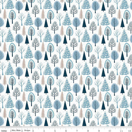 Image of the Winter Magic Trees White quilting cotton fabric by Riley Blake Designs. Features trees on a white background. Cute Little Fabric Shop