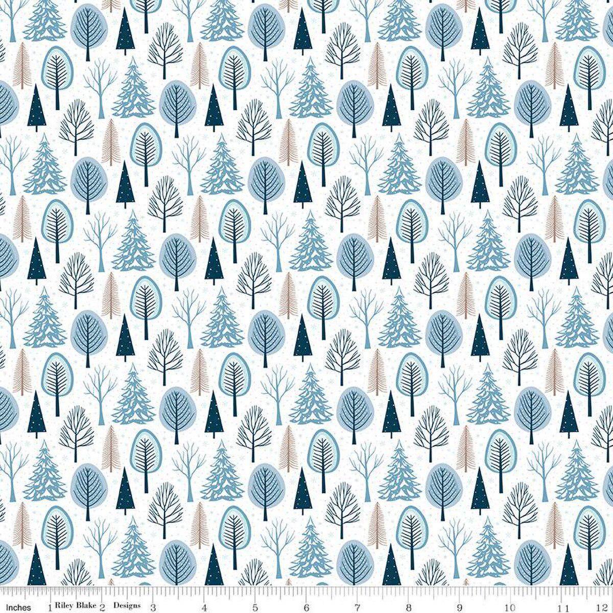 Image of the Winter Magic Trees White quilting cotton fabric by Riley Blake Designs. Features trees on a white background. Cute Little Fabric Shop