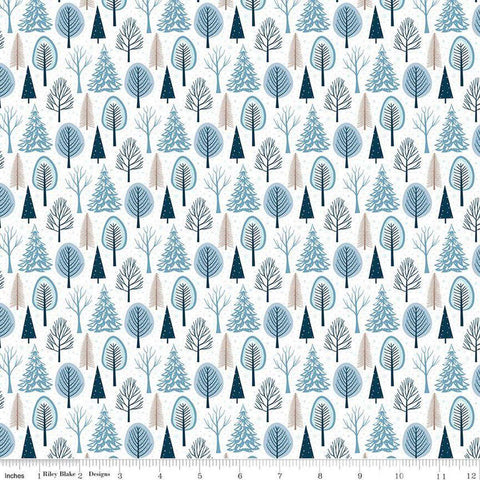 Image of the Winter Magic Trees White quilting cotton fabric by Riley Blake Designs. Features trees on a white background. Cute Little Fabric Shop