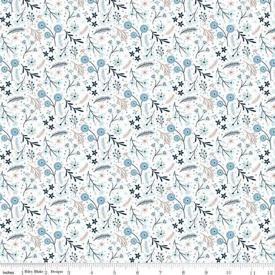 Image of the Winter Magic Floral White quilting cotton fabric by Riley Blake Designs. Features flowers on a white background. Cute Little Fabric Shop