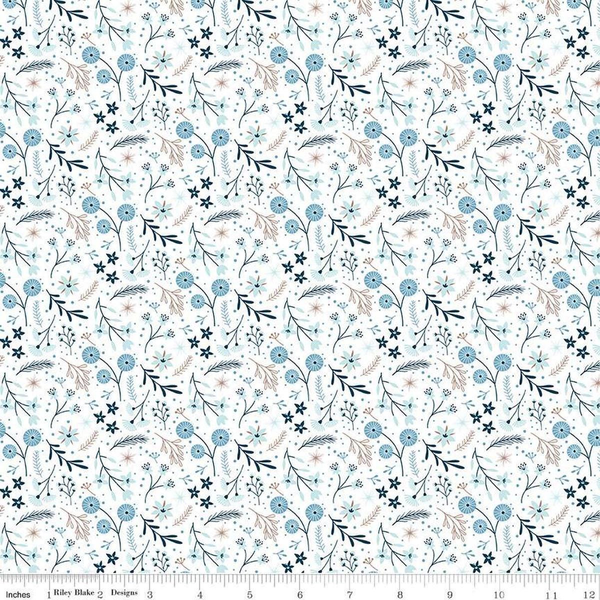 Image of the Winter Magic Floral White quilting cotton fabric by Riley Blake Designs. Features flowers on a white background. Cute Little Fabric Shop