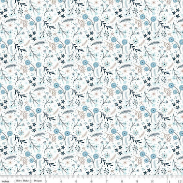 Image of the Winter Magic Floral White quilting cotton fabric by Riley Blake Designs. Features flowers on a white background. Cute Little Fabric Shop