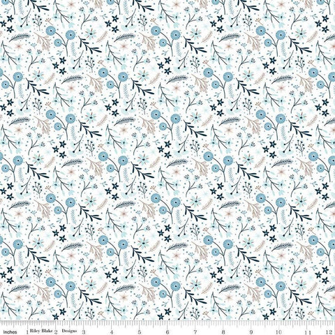 Image of the Winter Magic Floral White quilting cotton fabric by Riley Blake Designs. Features flowers on a white background. Cute Little Fabric Shop
