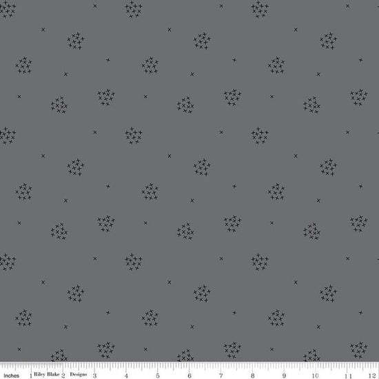 Image of Blackout X's Gray by The RBD Designers for Riley Blake Designs. Features crosses on a gray background. Cute Little Fabric Shop