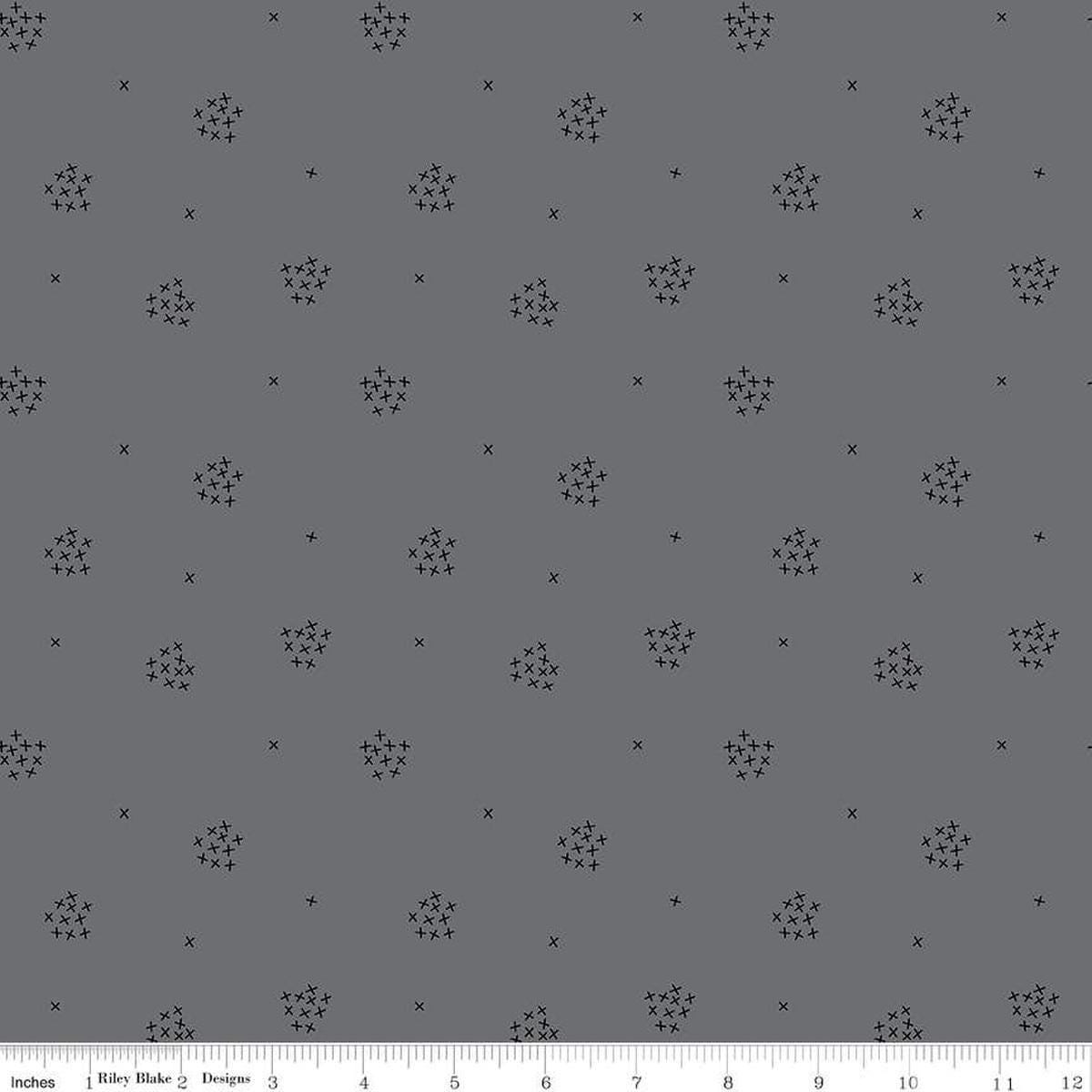 Image of Blackout X's Gray by The RBD Designers for Riley Blake Designs. Features crosses on a gray background. Cute Little Fabric Shop