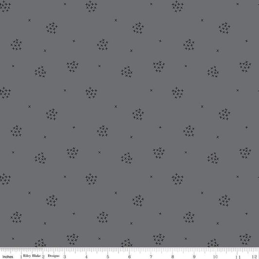 Image of Blackout X's Gray by The RBD Designers for Riley Blake Designs. Features crosses on a gray background. Cute Little Fabric Shop