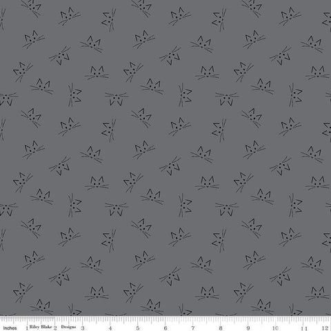 Image of Blackout Cat Face Gray by The RBD Designers for Riley Blake Designs. Features cat faces on a gray background. Cute Little Fabric Shop