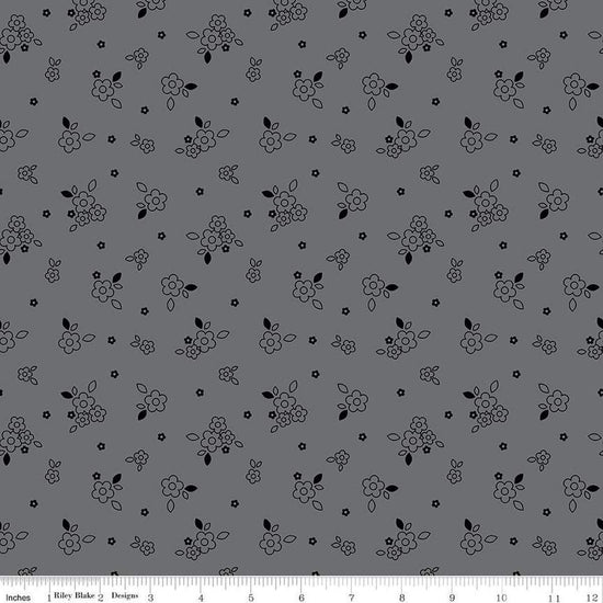 Image of Blackout Bushel Gray by The RBD Designers for Riley Blake Designs. Features flowers on a Gray background. Cute Little Fabric Shop