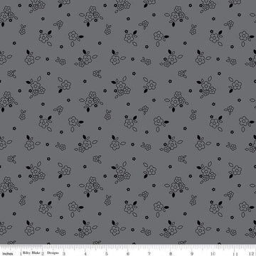 Image of Blackout Bushel Gray by The RBD Designers for Riley Blake Designs. Features flowers on a Gray background. Cute Little Fabric Shop