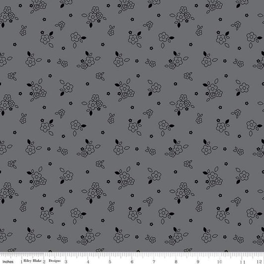 Image of Blackout Bushel Gray by The RBD Designers for Riley Blake Designs. Features flowers on a Gray background. Cute Little Fabric Shop
