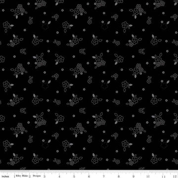 Image of Blackout Bushel Black by The RBD Designers for Riley Blake Designs. Features flowers on a black background. Cute Little Fabric Shop
