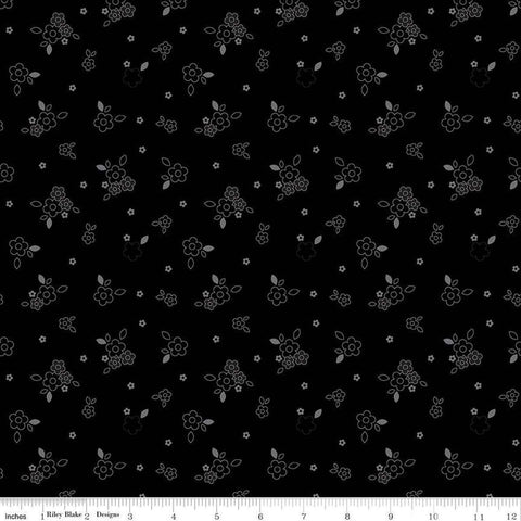 Image of Blackout Bushel Black by The RBD Designers for Riley Blake Designs. Features flowers on a black background. Cute Little Fabric Shop