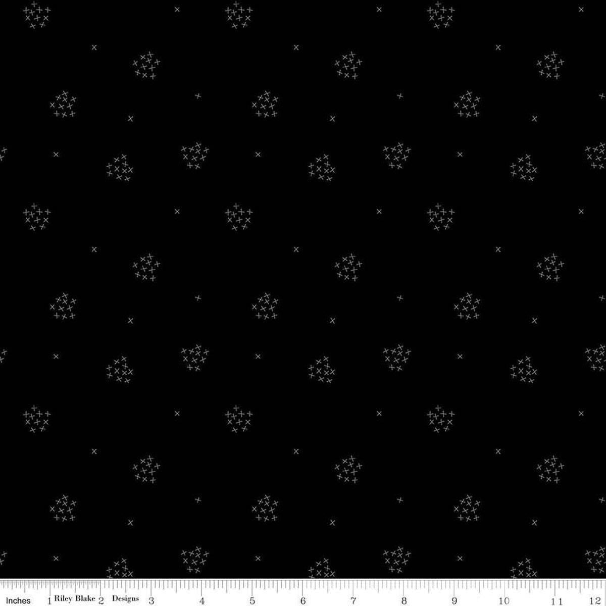 Image of Blackout X's Black by The RBD Designers for Riley Blake Designs. Features crosses on a black background. Cute Little Fabric Shop