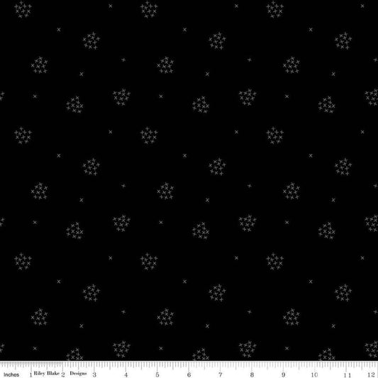Image of Blackout X's Black by The RBD Designers for Riley Blake Designs. Features crosses on a black background. Cute Little Fabric Shop