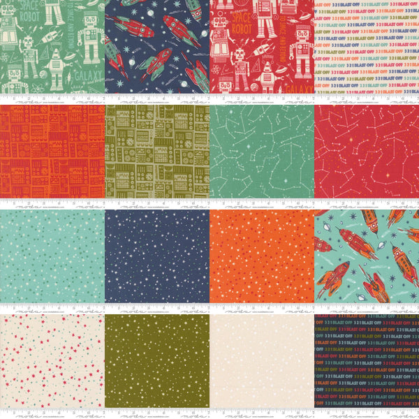 321 Blast Off Fat Quarter Bundle 20 pieces 20950AB - Moda Fabrics - Pre cut Precut - Space Astronaut Vintage - Quilting Cotton Fabric