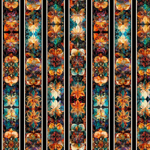 Solstice Kaleidoscope Border Stripe 31228 Black J - QT Fabrics - Geometric Abstract Stained Glass - Quilting Cotton Fabric