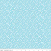 Image of the Two by Two Rainy Day Sky quilting cotton fabric by Cayla Naylor for Riley Blake Designs. Features raindrops on a blue background. Cute Little Fabric Shop