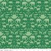 Image of the Two by Two Ark Adventures Green quilting cotton fabric by Cayla Naylor for Riley Blake Designs. Features animals on a green background. Cute Little Fabric Shop